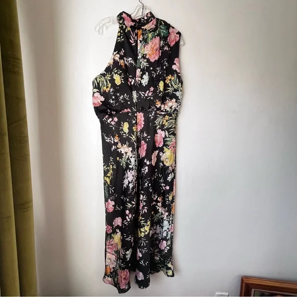 Petal & Pup Anabelle Black Floral Satin Halter High Neck Midi Dress XL - Picture 10 of 11
